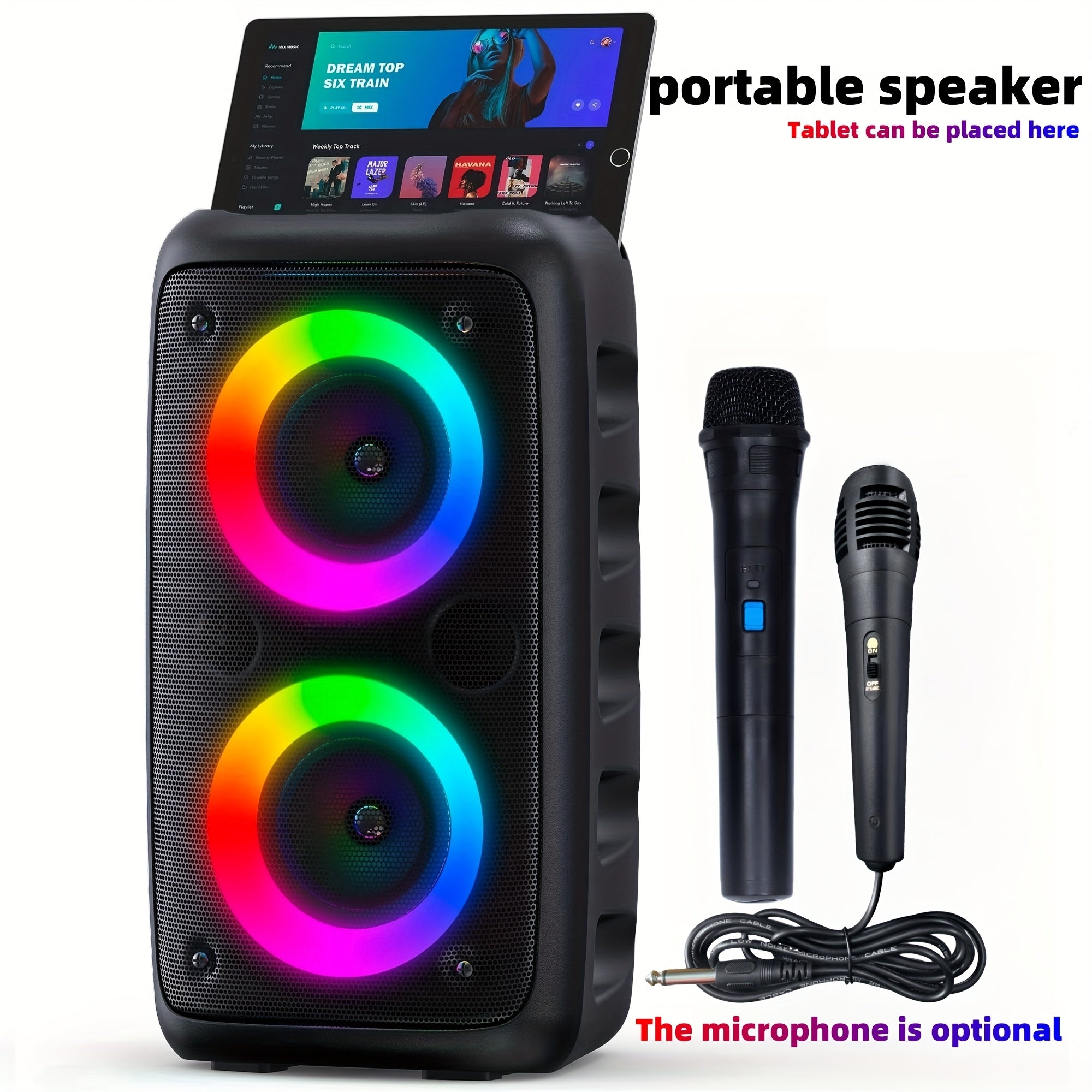Karaoke Machine with 1 Wireless Microphone, 1 Wired Microphone, Adult Portable Speaker, PA System with LED Lights Singing Karaoke Speaker, Supports TF Card/USB, AUX Input, TWS Suitable for Party Us...