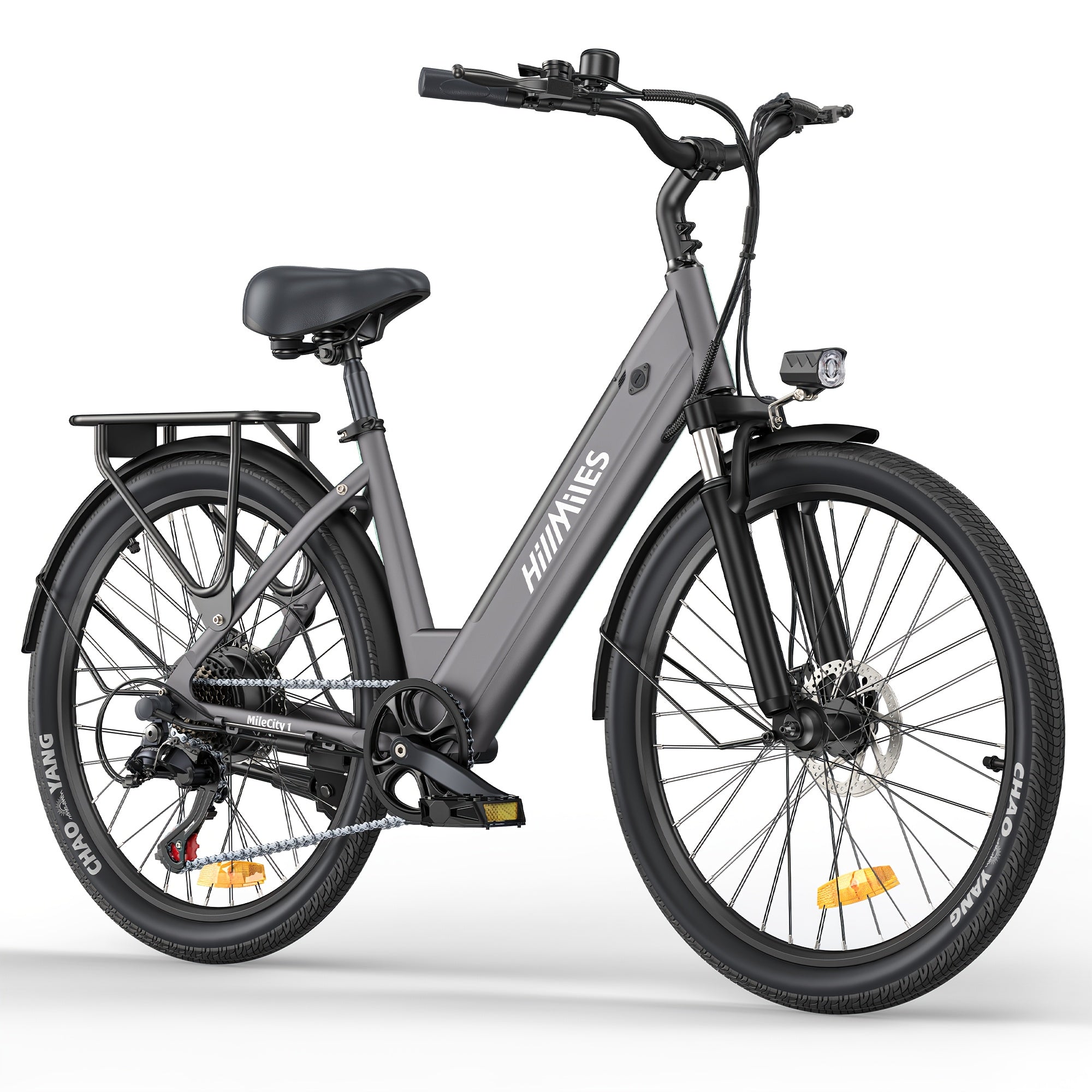 ENGWE MileCity 1 26" Step-Through Electric Bike - 700W Peak Power, 13Ah Battery, 100km Max Range, 7-Speed Gear System, Front Suspension, Dual Brake System, Alloy Steel Frame, Gray - Ideal for City Com