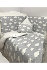 Montessori 120X200Cm Crib Side Protection And Duvet Cover Set Gray Cloud Design