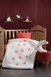 4 Pieces 100% Cotton 3D Floral Pattern And Moon Padded Pomegranate Flower Baby Duvet Cover Set