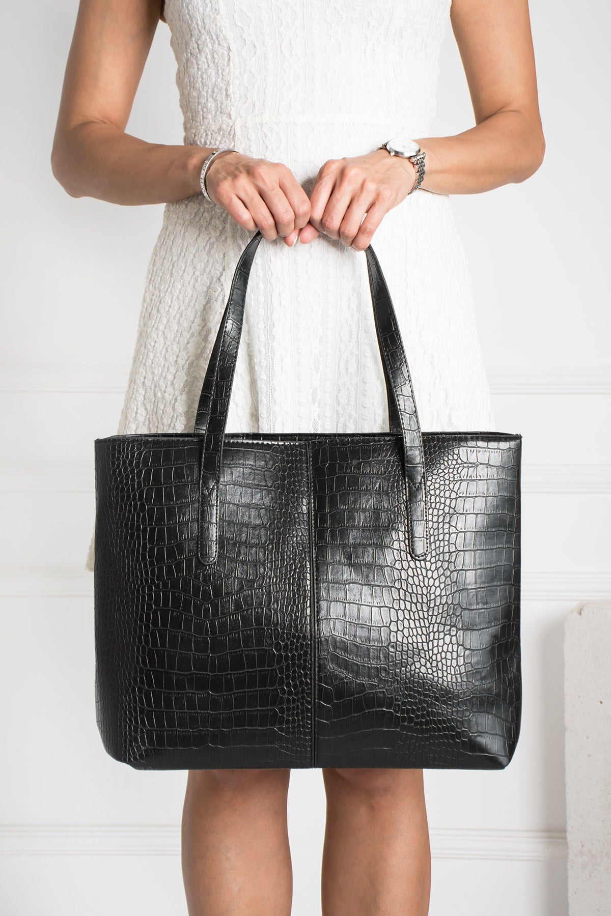 Women'S Crocodile Pattern 2-Sleeve Zippered Large Size Bag Shoulder Bag, Clutch Bag, Laptop Bag
