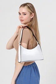 White Crocodile Patterned Baguette Baguette Hand And Shoulder Bag Gc009001K