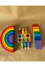 7 Pcs Waldorf Rainbow, Rectangular Flat Table Set And 6 Pcs Human Figures Play Set