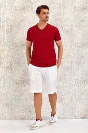 Gimaldo V-Neck T-Shirt - Claret Red