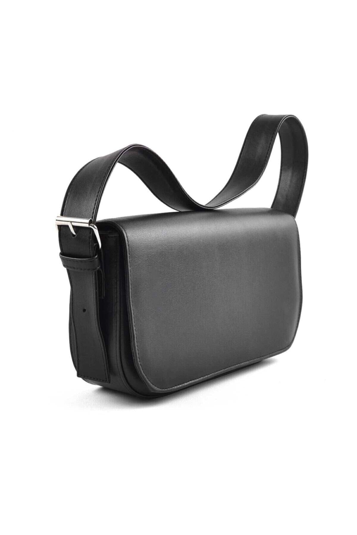 Selen Black Covered Baguette Bag