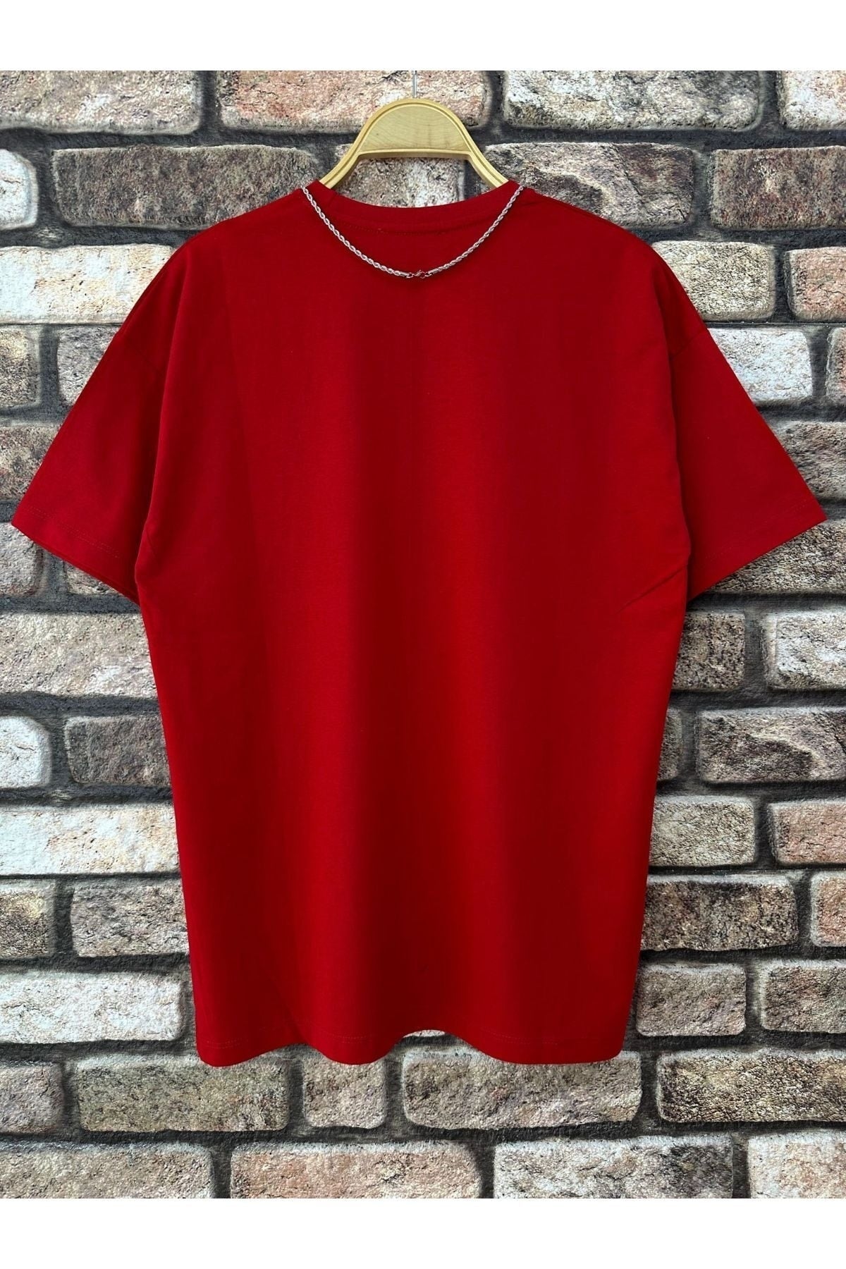 Men'S Red Believe Printed Oversize T-Shirt