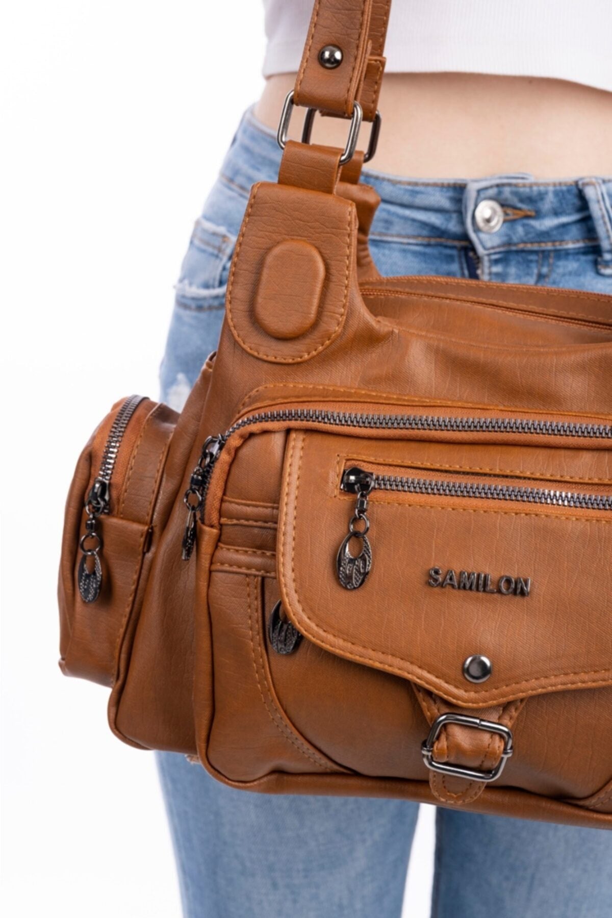 Women'S Tobacco Wash Multi-Section Shoulder And Hand Bag