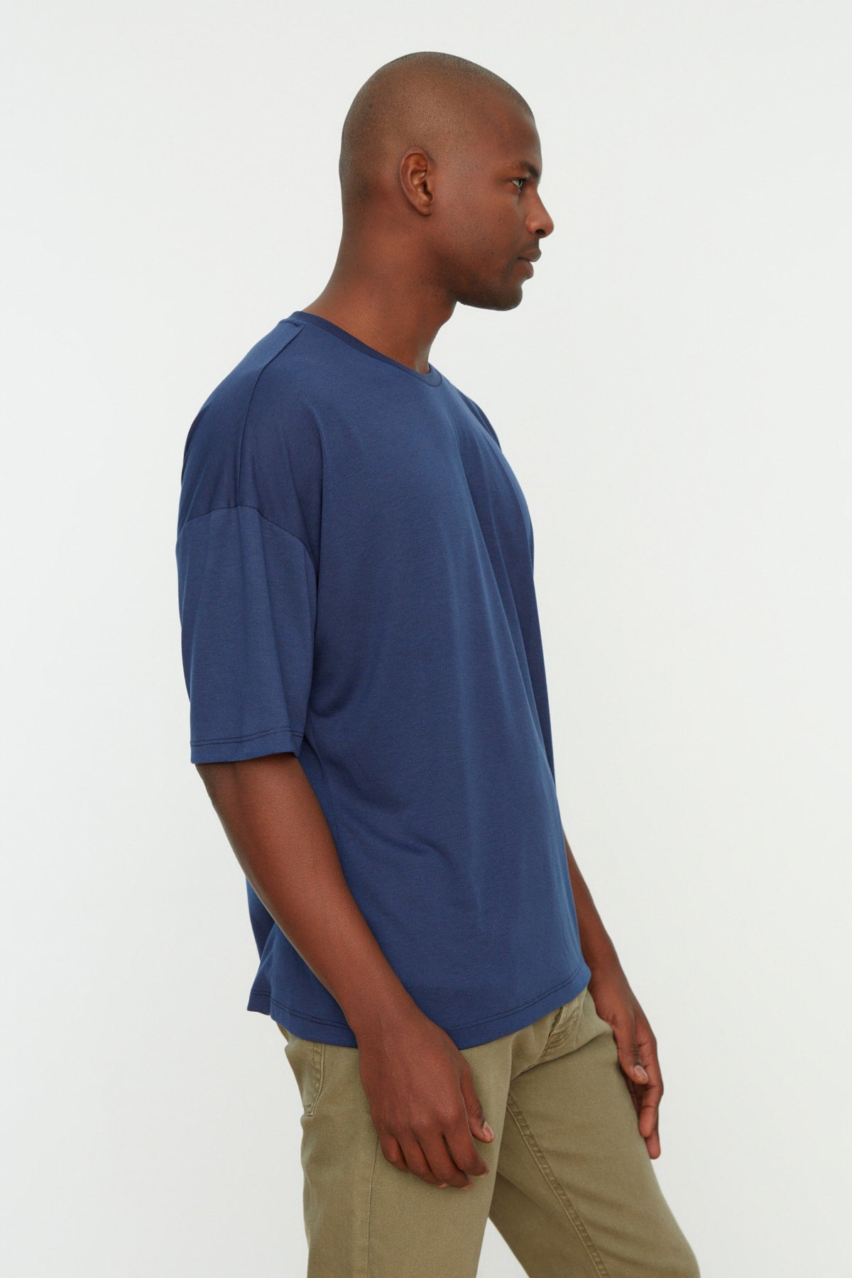 Navy Blue Men'S Basic Crew Neck Oversize Short Sleeve T-Shirt Tmnss22Ts0300