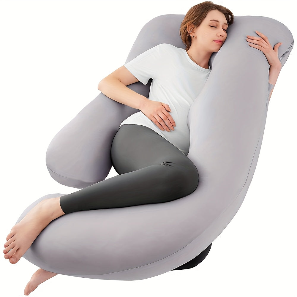 60-inch J-Shaped Full Body Pillow, Maternity Pillow, Maternity Full Body Pillow With Velvet Pillowcase, Full Body Pillow With Back, Leg, And Tummy Support, Helps Ensure Adequate, Comfortable...