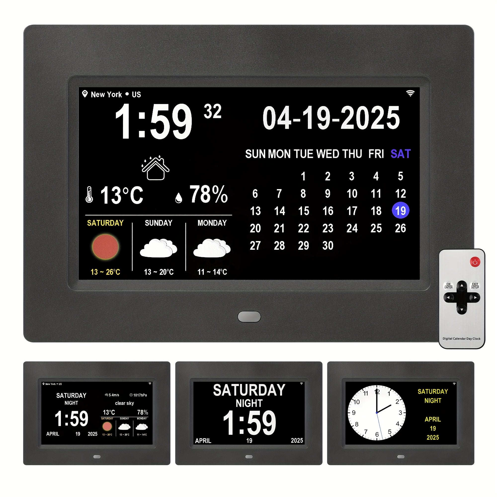 WiFi Digital Wall Clock, Desktop Clock with Weather Temperature Humidity, Clock for Seniors, Alzheimer's Clock,Dementia clock, Electronic Clock, 10 Day Weather Forecast, Weather Station Clock with Digital Calendar and Alzheimer's Alert for Seniors.