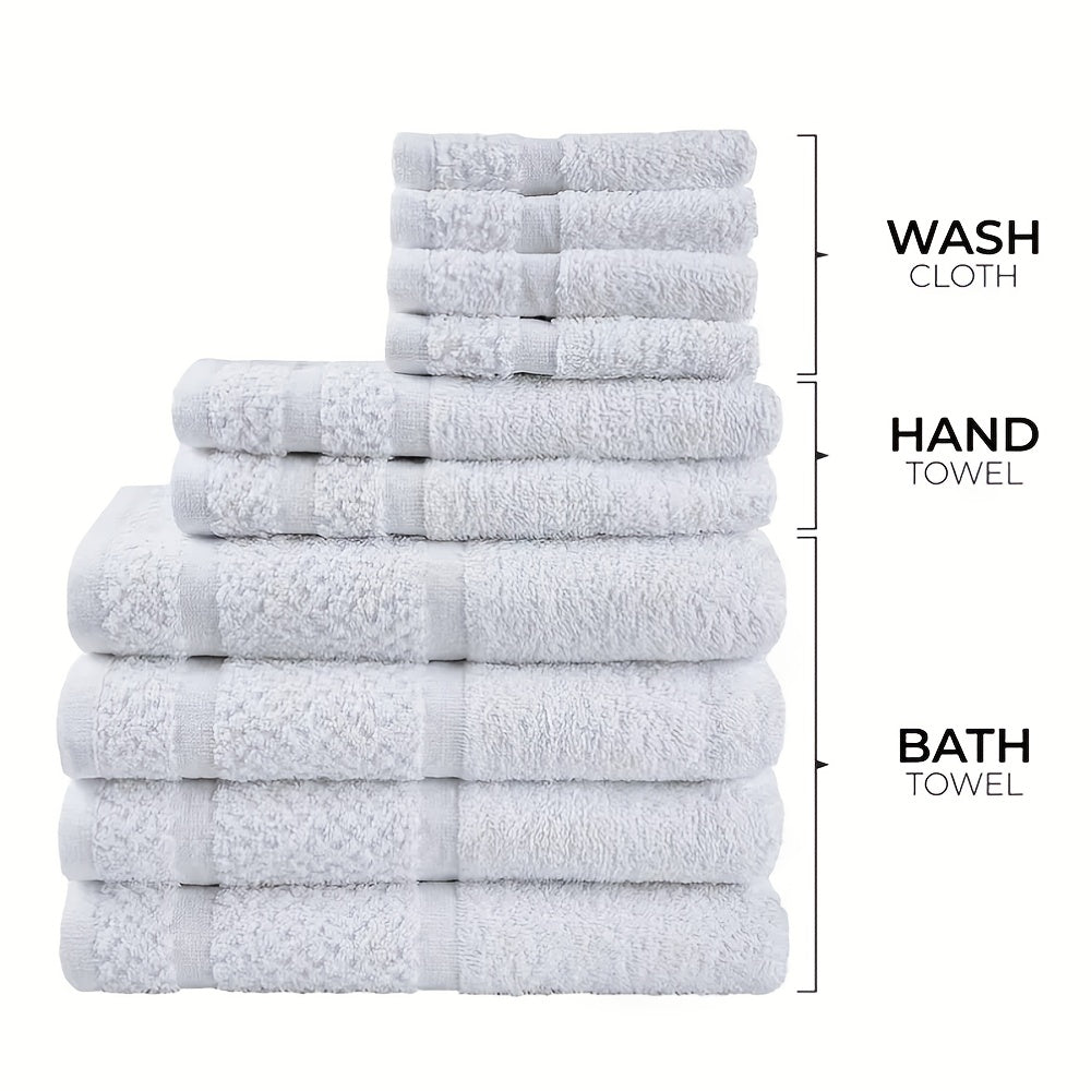 10pcs Bath Towel Set, 4pcs Bath Towels&2pcs Hand Towels&4pcs Washcloths, Solid Color, Cotton Towel, Absorbent, Quick-drying, Soft And Comfortable, Bathroom Supplies, Towels for Bathroom, Shower...