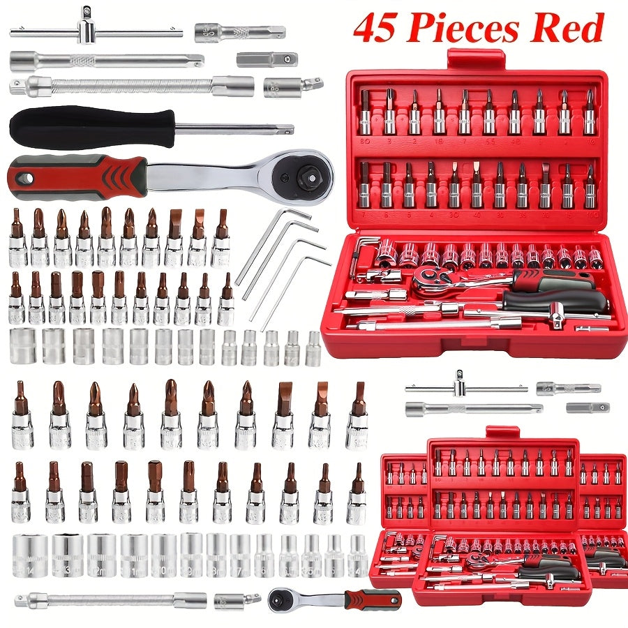 899/45/52pcs Professional Tool Set, Multi-functional Toolbox, Portable Design, For Home And Car Repair, A Tool Set For Enthusiasts And Professionals, A Gift For Friends, Local Shipping