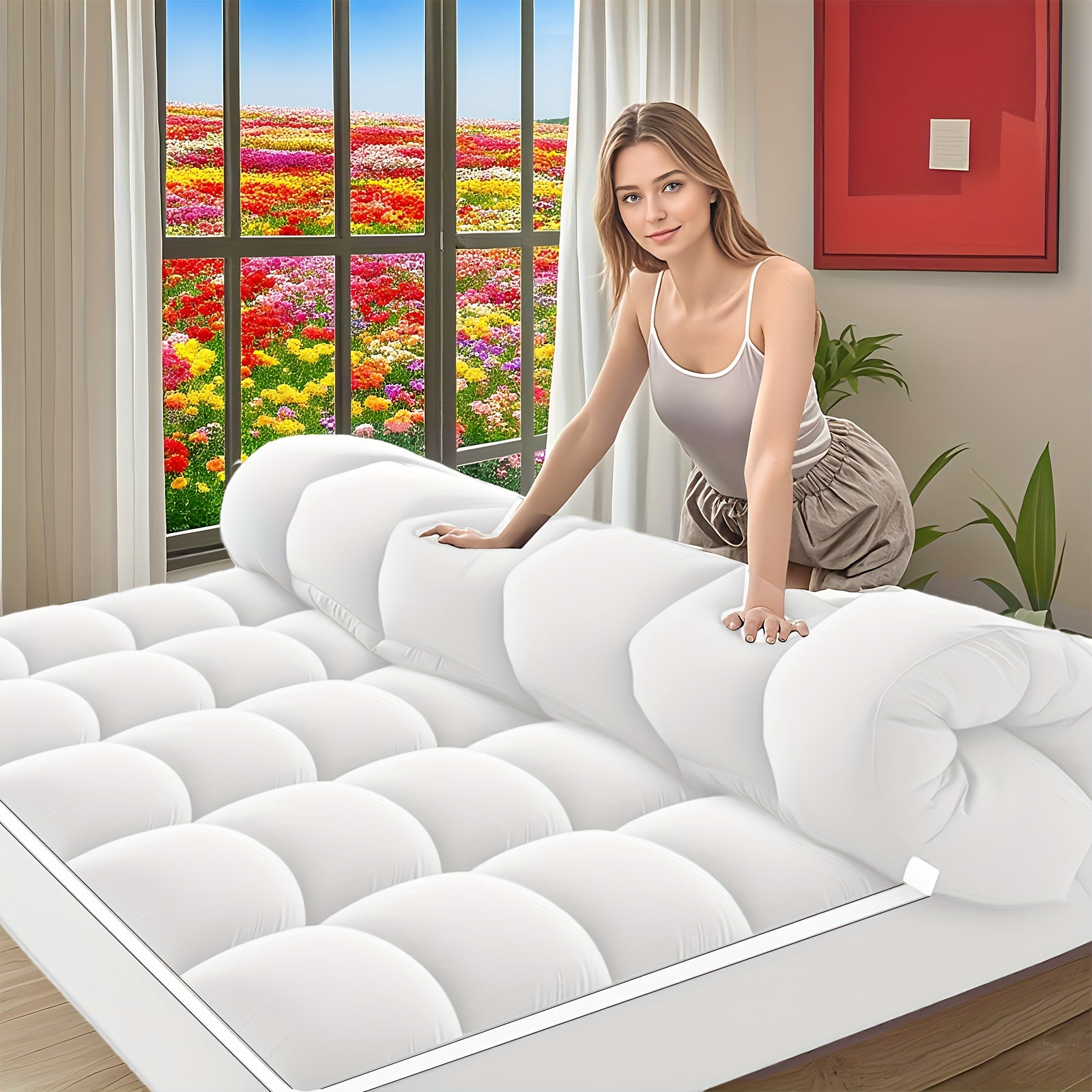Extra Thick Mattress Pad Cover for Back Pain, Mattress Topper Cooling Mattress Protector with 8-21 Inch Deep Pocket with 1500GSM