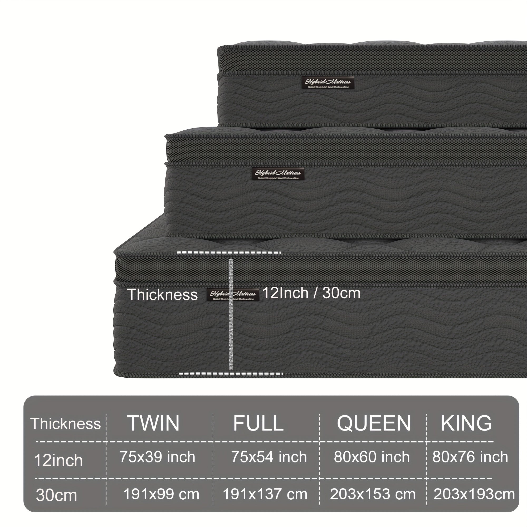 10/12 Inch Mattress Full Queen Size Memory Foam - Ergonomic Design, Medium Firm Hybrid Mattress, Luxurious Comfort With Pocket Springs, Grey Quilted Cover, Colchones Para Cama