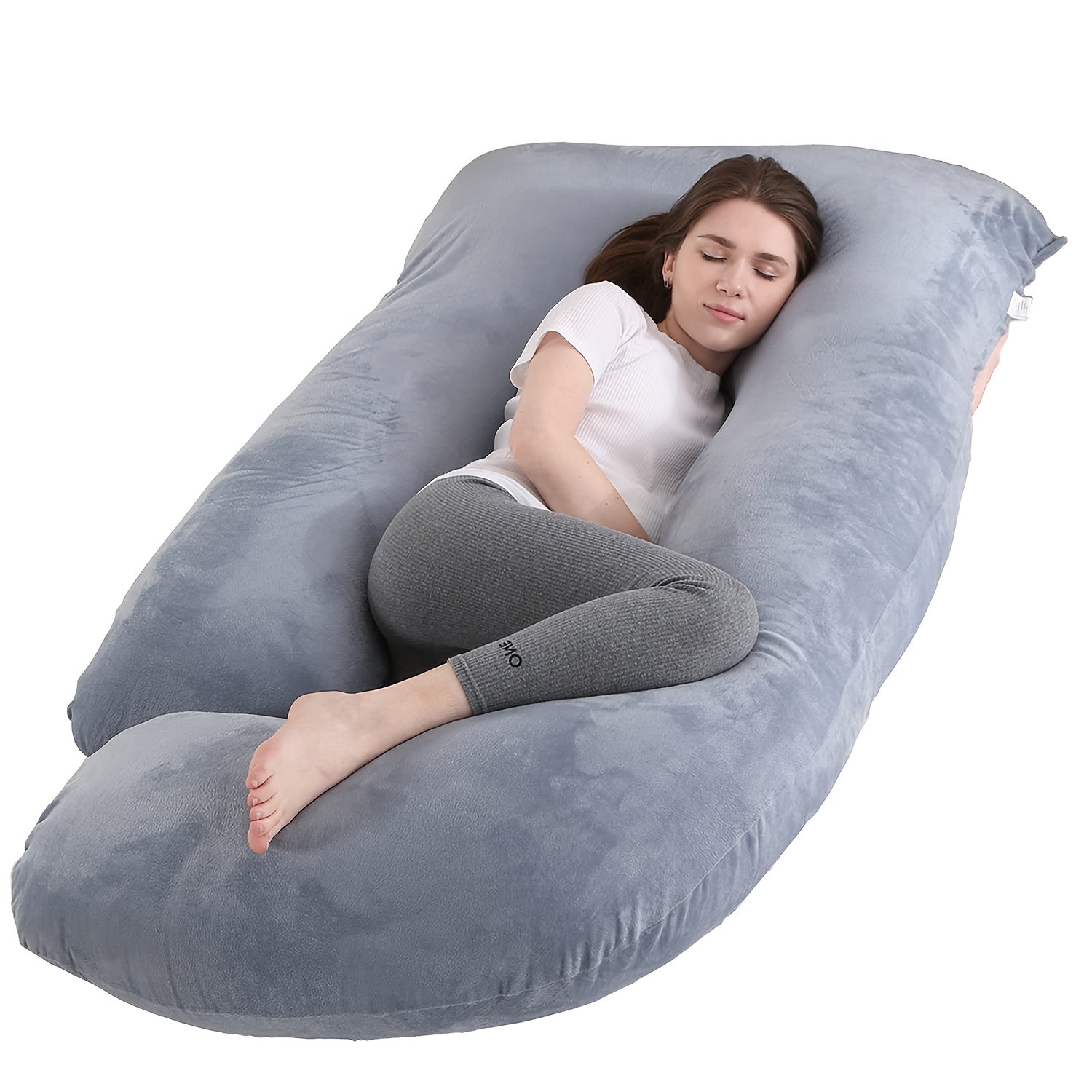 60-inch J-Shaped Full Body Pillow, Maternity Pillow, Maternity Full Body Pillow With Velvet Pillowcase, Full Body Pillow With Back, Leg, And Tummy Support, Helps Ensure Adequate, Comfortable...