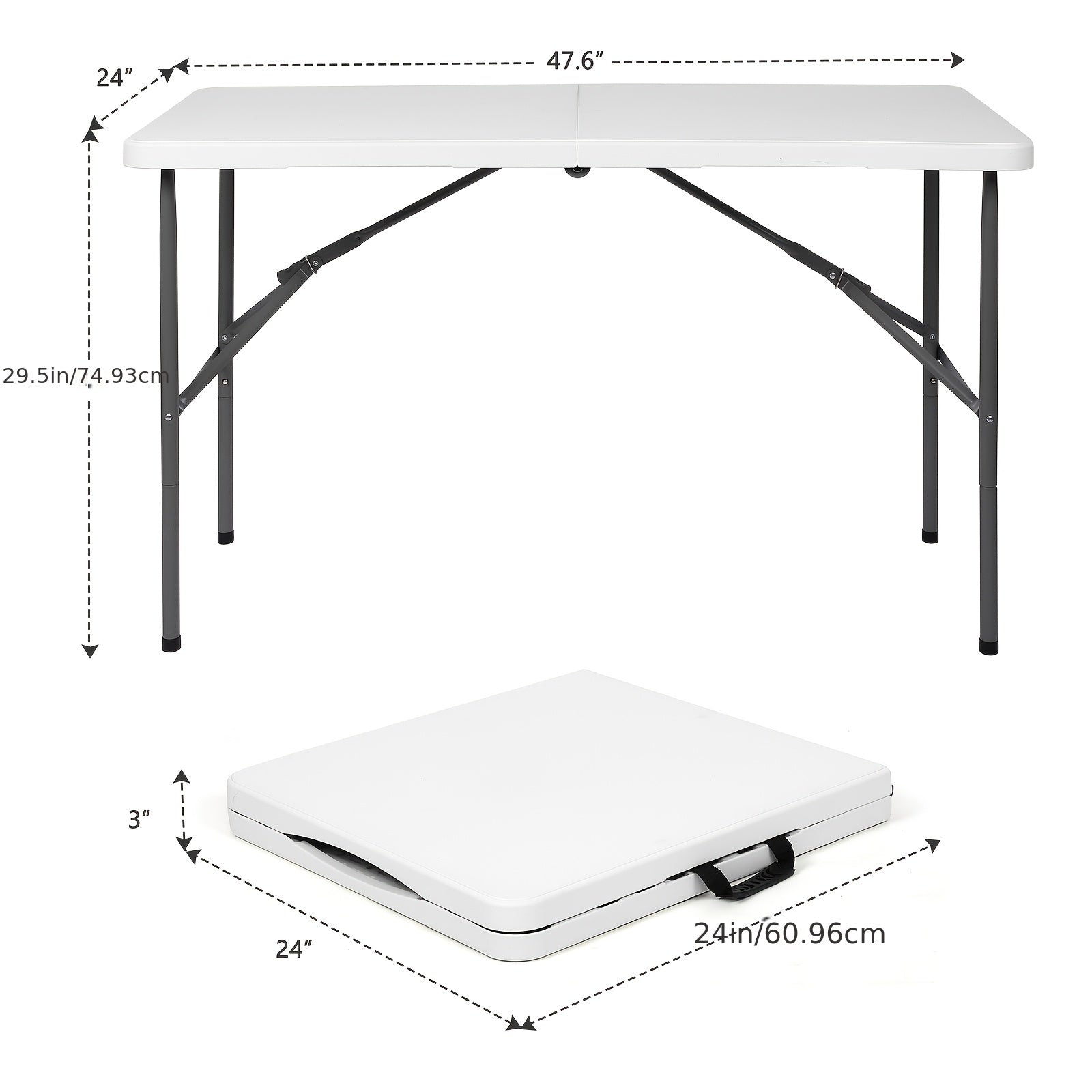 4ft/6ft Plastic Folding Table, Portable Dining Table Indoor Outdoor with Carrying Handle, Locks, Picnic Table -White