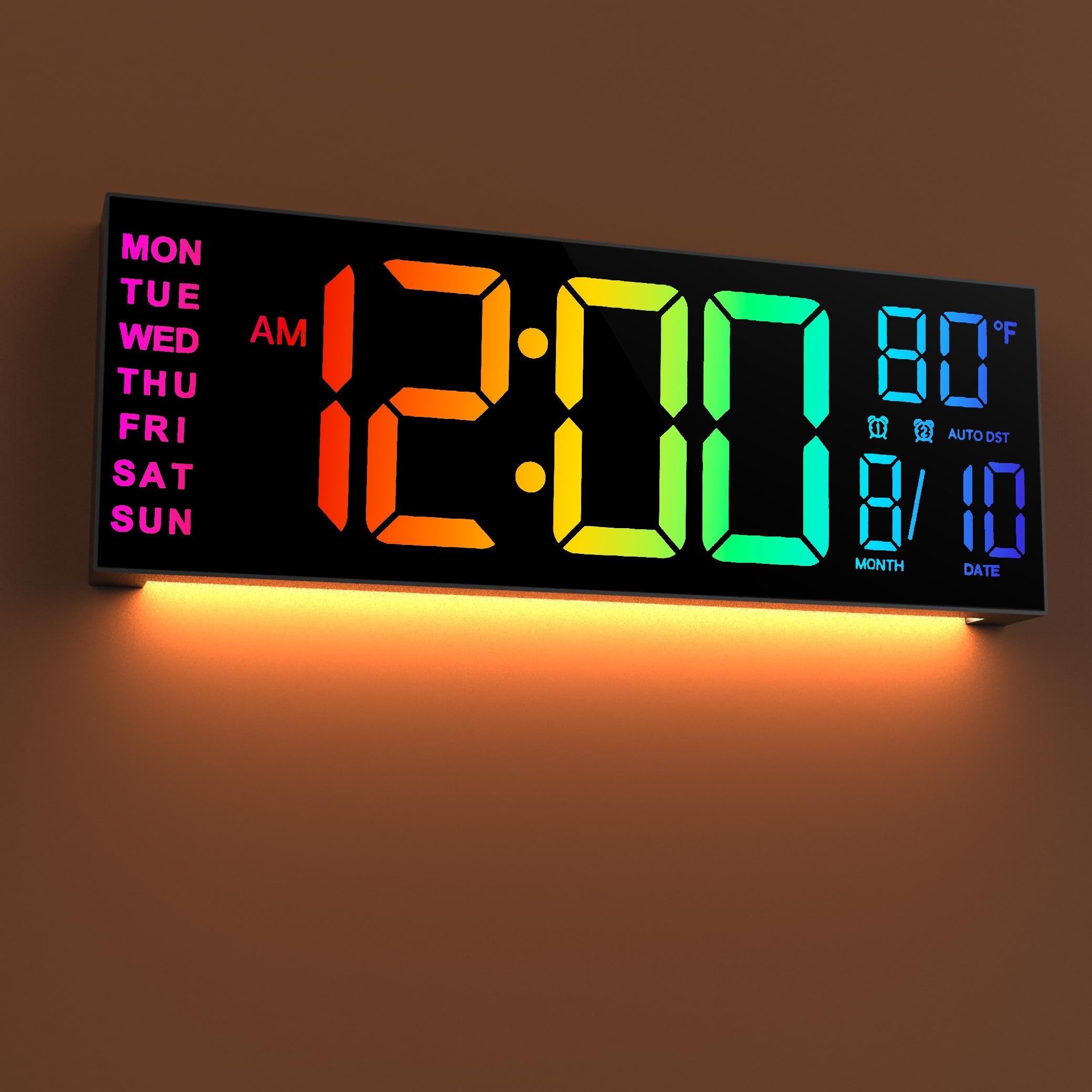 16.2'' Large Digital Wall Clock With Remote Control, Big LED/Dual Alarm/8 RGB Colors/Auto Brightness/Date/Auto DST/Temperature/Night Light Gym Clocks For Living Room Bedroom Office Wall Decor
