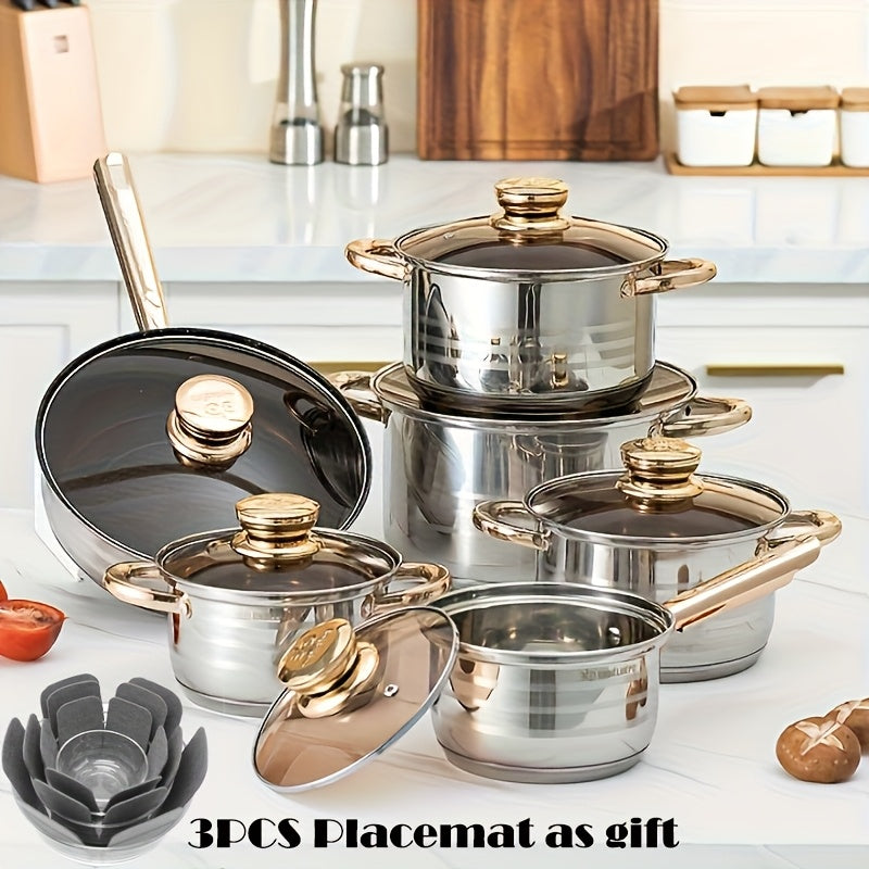 10/12/1pc Stainless Steel Cookware Set