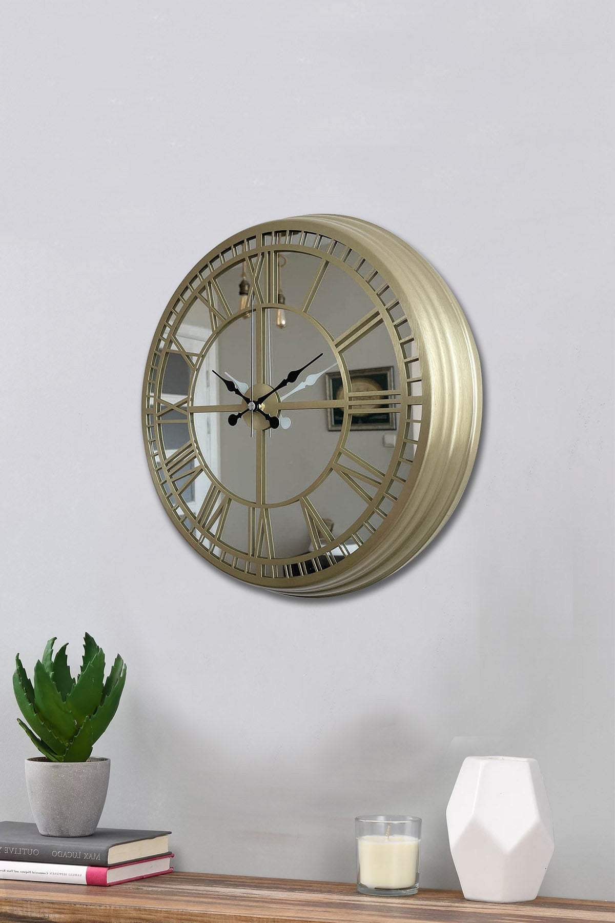 Hediyelik 40 Cm Prinç Aynalı Lüks Duvar Saati