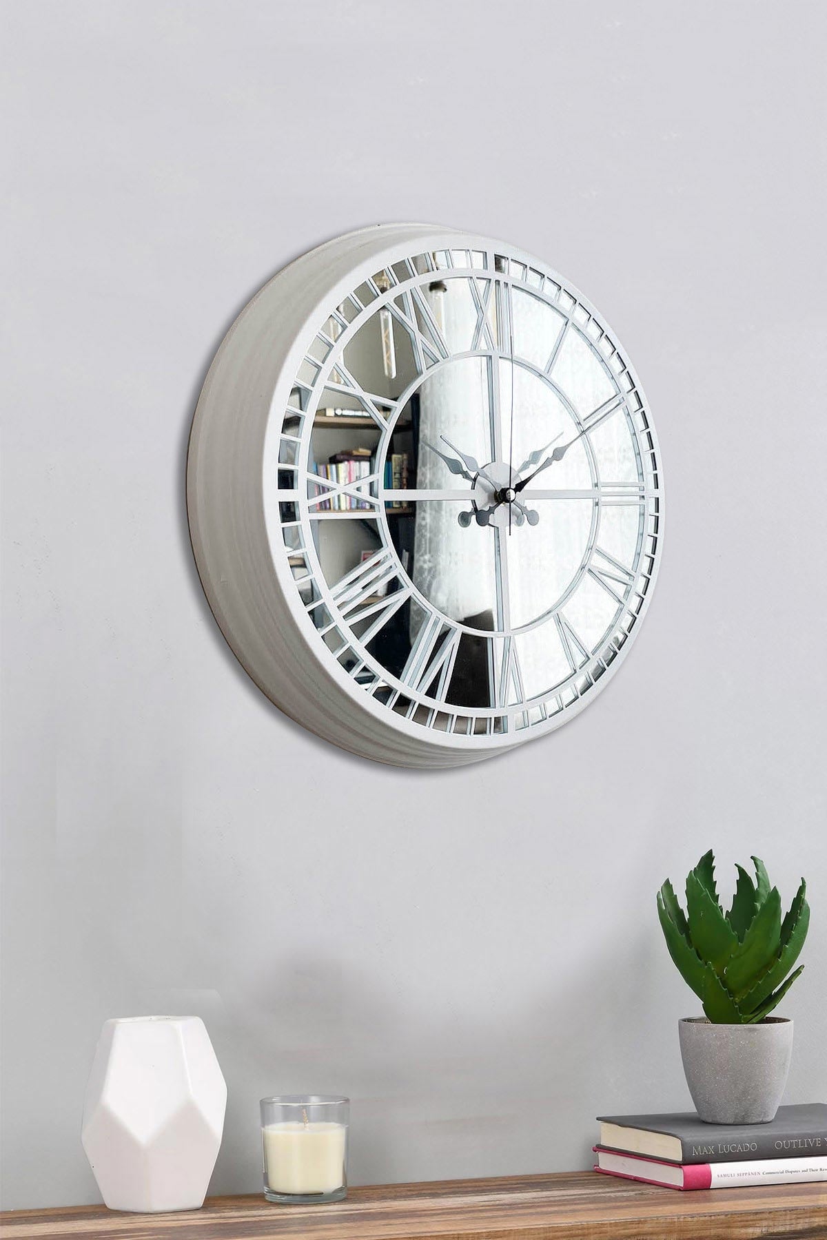 Hediyelik 40 Cm Beyaz Aynalı Lüks Duvar Saati