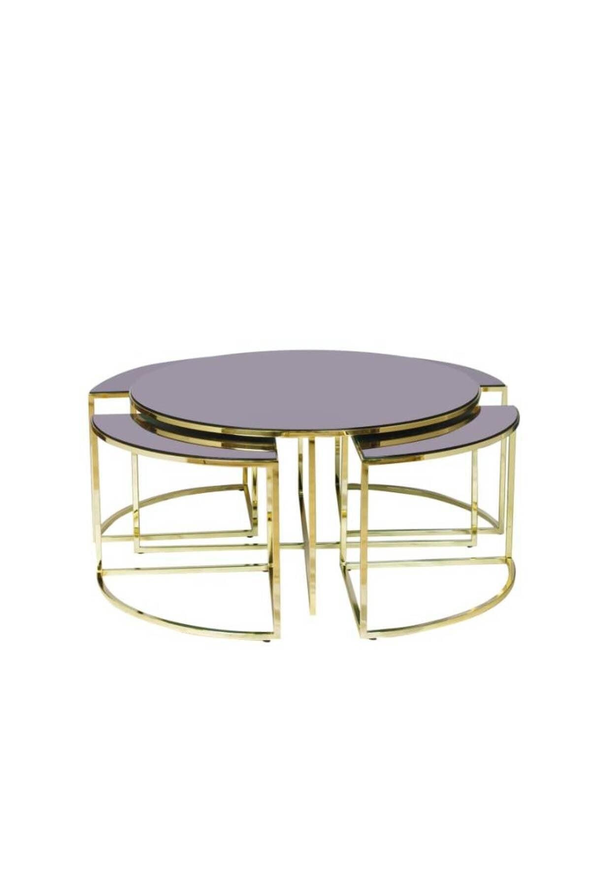 Brc Yonca 17547 Zigon-orta Sehpa Düz Siyah Temper Cam Metal Çelik Gold Kaplama El Yapım