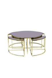 Brc Yonca 17547 Zigon-orta Sehpa Düz Siyah Temper Cam Metal Çelik Gold Kaplama El Yapım