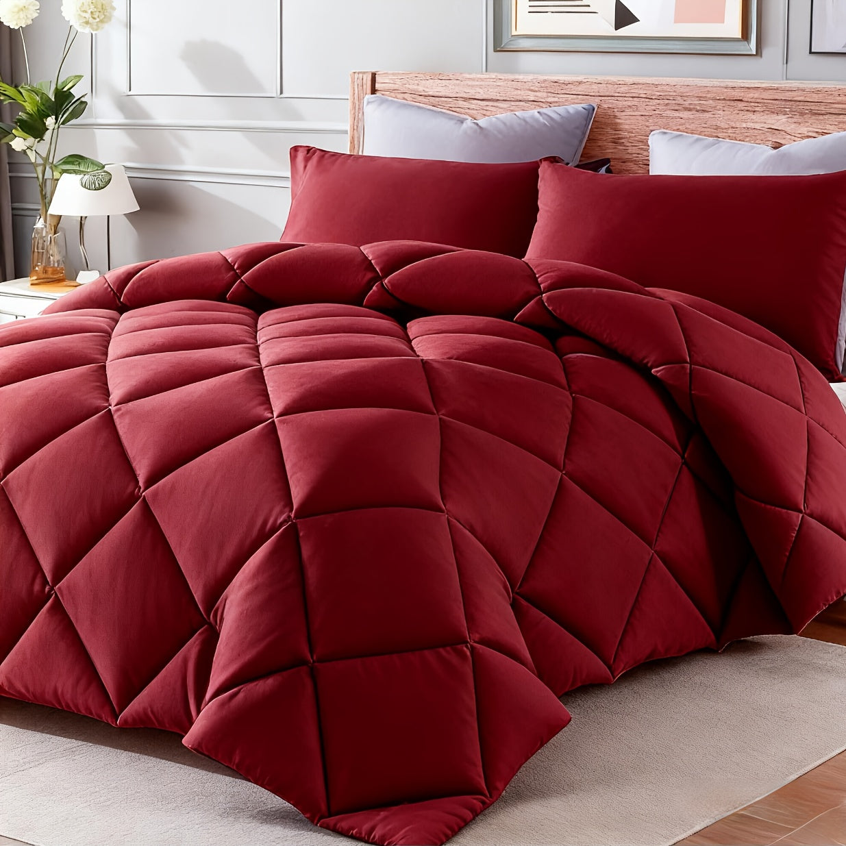 3pcs Solid Colour Checkered Comforter Set - Soft Fabric, Lightweight, All-Season, Twin/Queen/King Size Bed In A Bag, Quilt Set with Breathable Fabric And Easy Care