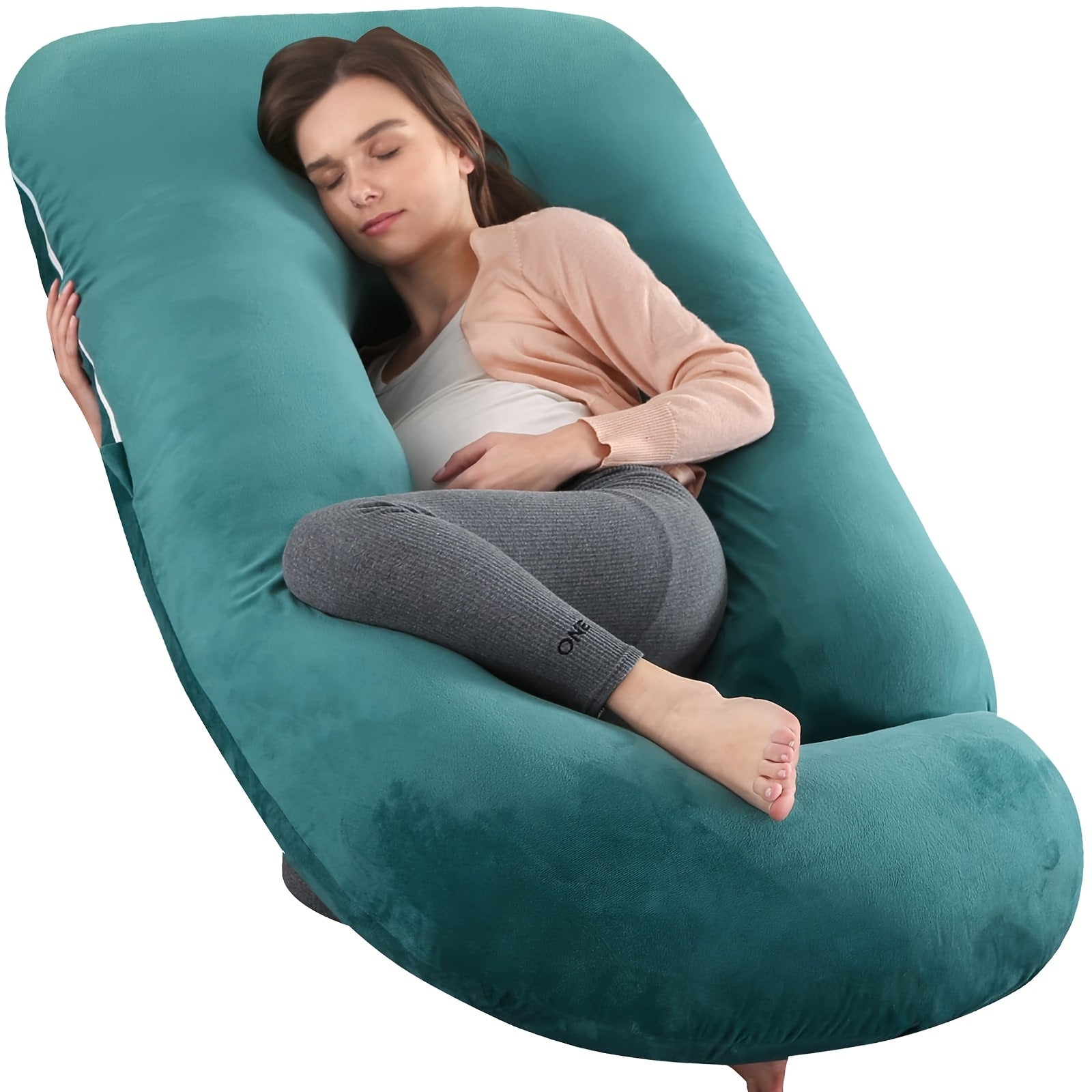 60-inch J-Shaped Full Body Pillow, Maternity Pillow, Maternity Full Body Pillow With Velvet Pillowcase, Full Body Pillow With Back, Leg, And Tummy Support, Helps Ensure Adequate, Comfortable...