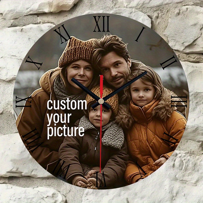 1pc Customizable Acrylic Wall Clock - Personalized Vintage Roman Numeral Design, Battery Operated (AA Not Included), Round Dark Blue Background with White Numerals, Perfect for Home Decor, Clock Wall Decor