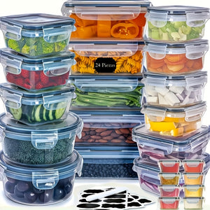 48pcs luxury food storage container set of high quality - sealed design, BPA free, easy to fasten lid, stackable microwave safe - including 24 containers, 24 lids, free labels, and kitchen storage ...