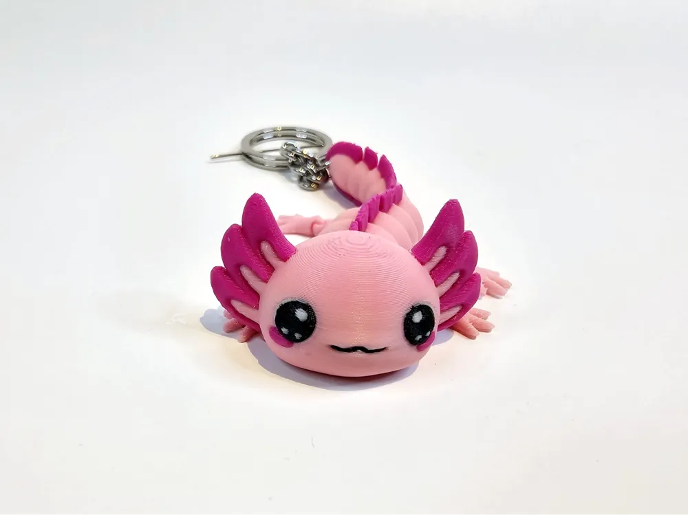 Mini Eklemli Aksolotl Figürü – Esnek 3D Baskılı Anahtarlık