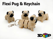 Eklemli Pug Köpek Figürü – Esnek 3D Baskılı Anahtarlık