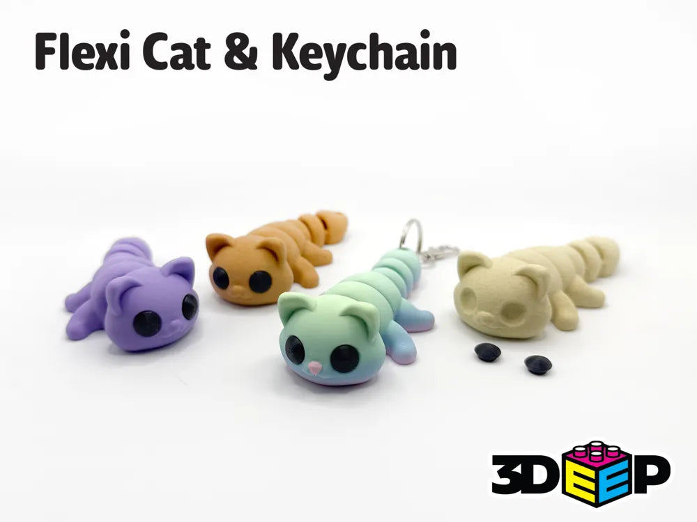 Eklemli Kedi Figürü – Esnek 3D Baskılı Anahtarlık