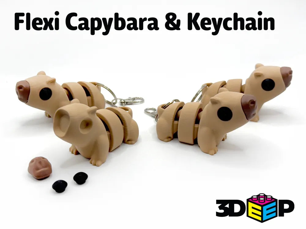 Eklemli Kapibara Figürü – Esnek 3D Baskılı Anahtarlık