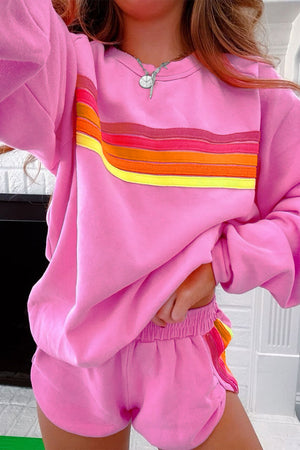 Bonbon Striped Accent Pullover And Shorts Two Piece Casual Set