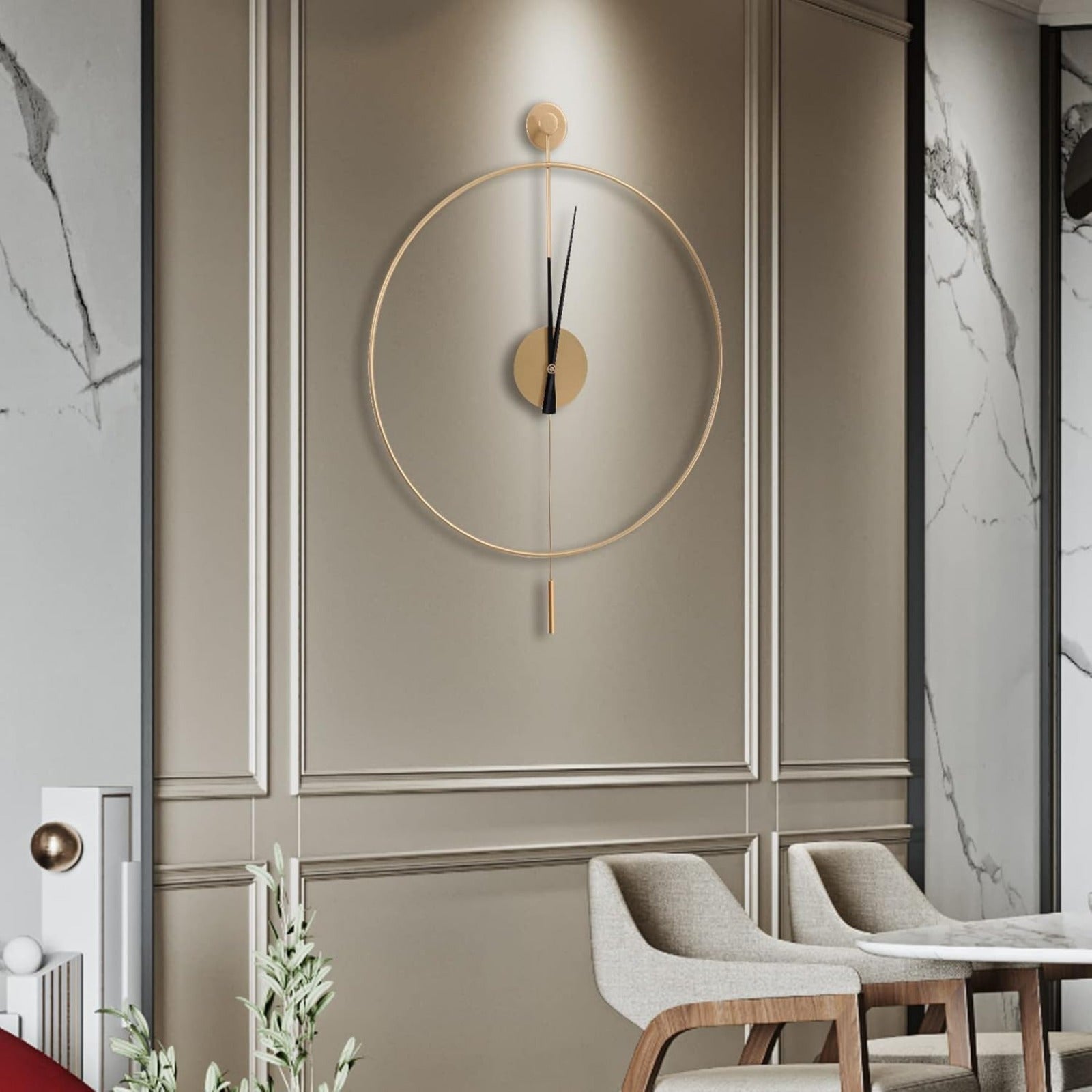 20" Golden Modern Silent Metal Wall Clock – Non-Ticking Quiet Pendulum Design, Large Round Minimalist Decorative Clock for Living Room, Bedroom, Office, Study – Elegant Home Décor Gift