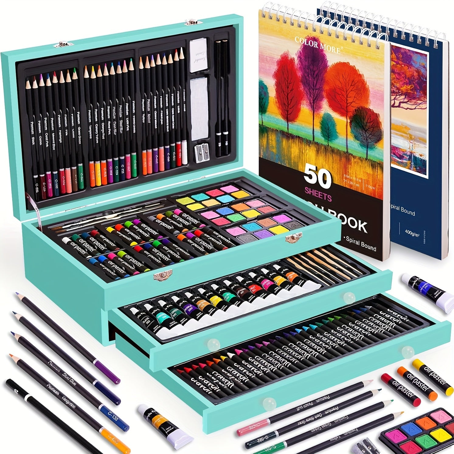 175pcs Deluxe Art Set with 2 Drawing Pads, Crayons, Acrylic Paints, Colored Pencils Set In Wooden Case, Professional Art Kit, Paint Supplies, Gift, Christmas & Halloween, Back to School, Art Kit...