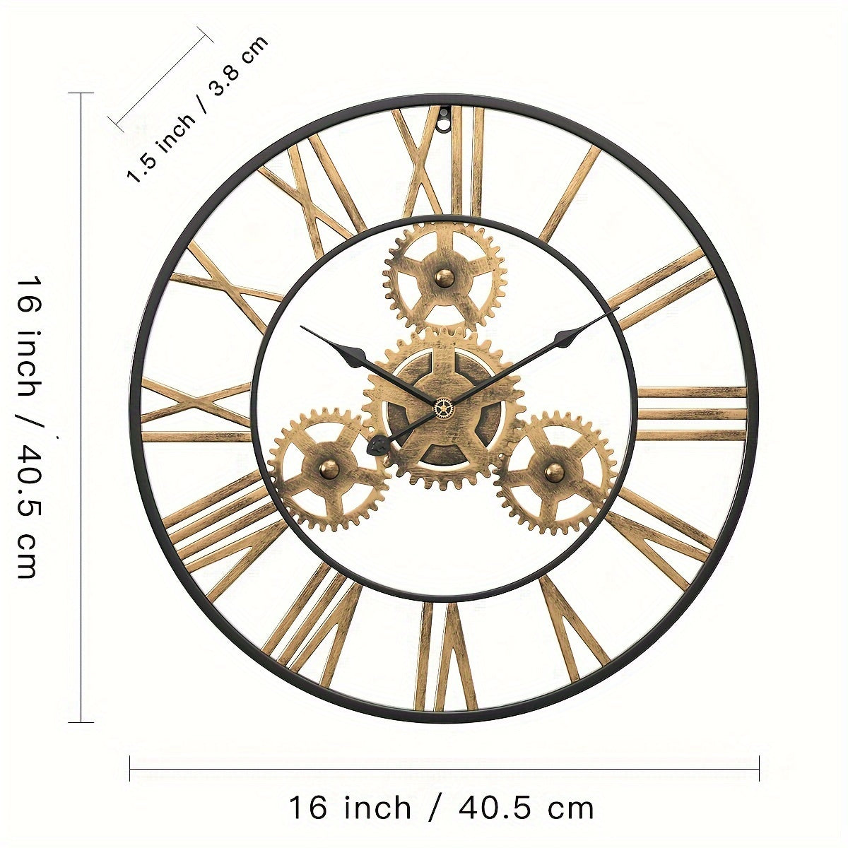 1pc Vintage European-Style Golden Metal Gear Design Large Wall Clock, Silent Movement, 19.7 Inches Rustic Garden Decor, Fashionable Creative Timepiece For Outdoor & Indoor Use