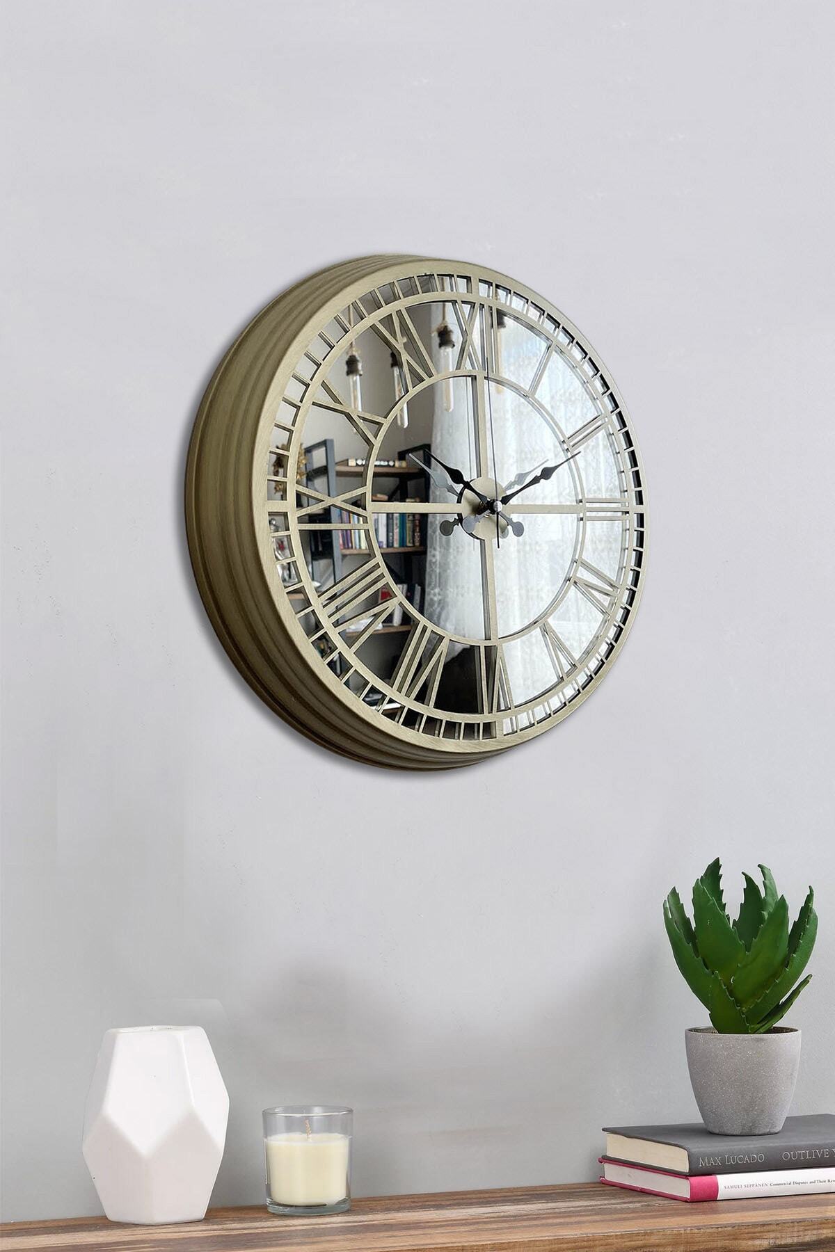 Hediyelik 40 Cm Prinç Aynalı Lüks Duvar Saati