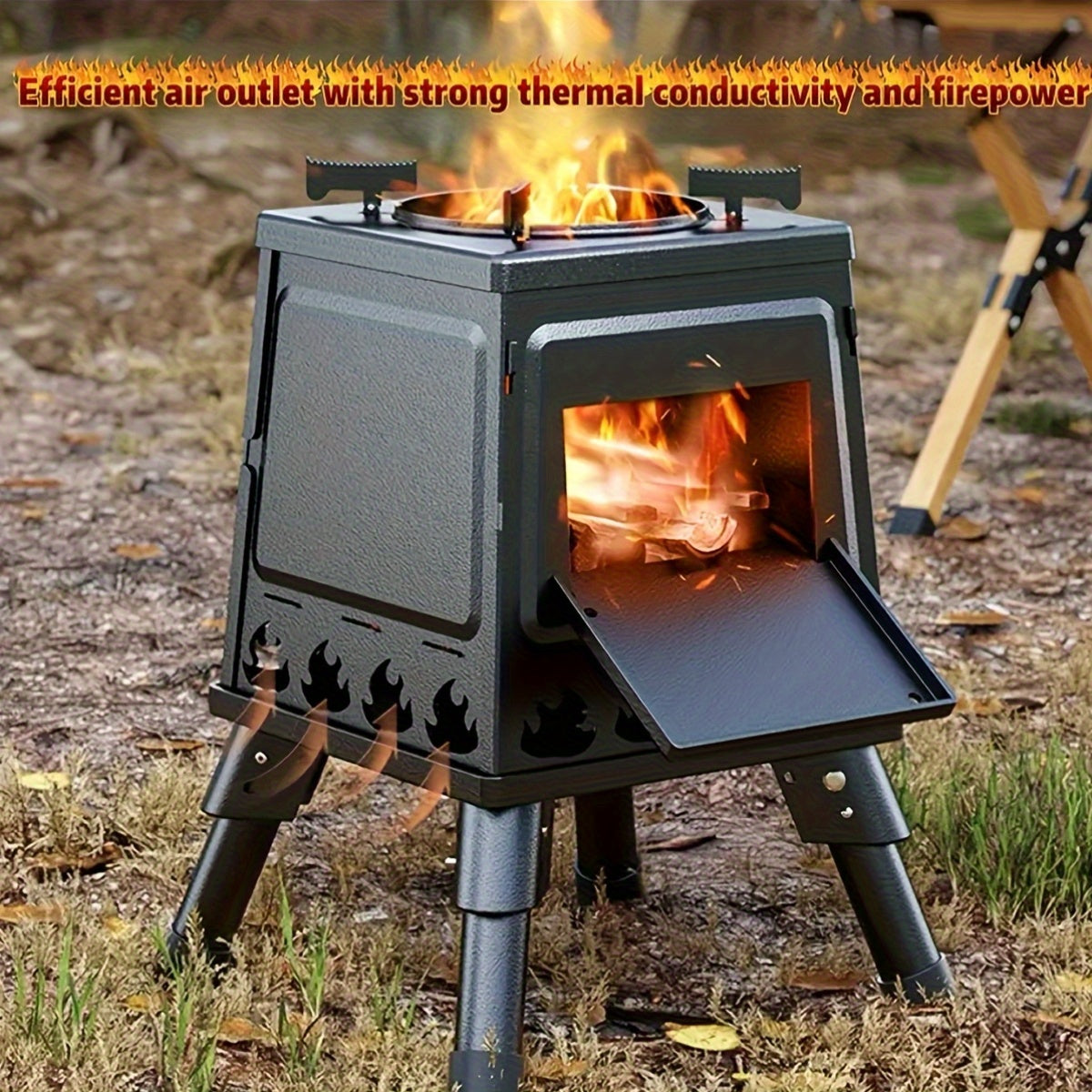 Wood Burning Camp Stove Portable Cast Iron Wood Stove For Outdoor Hiking Picnic BBQ Travel Black
