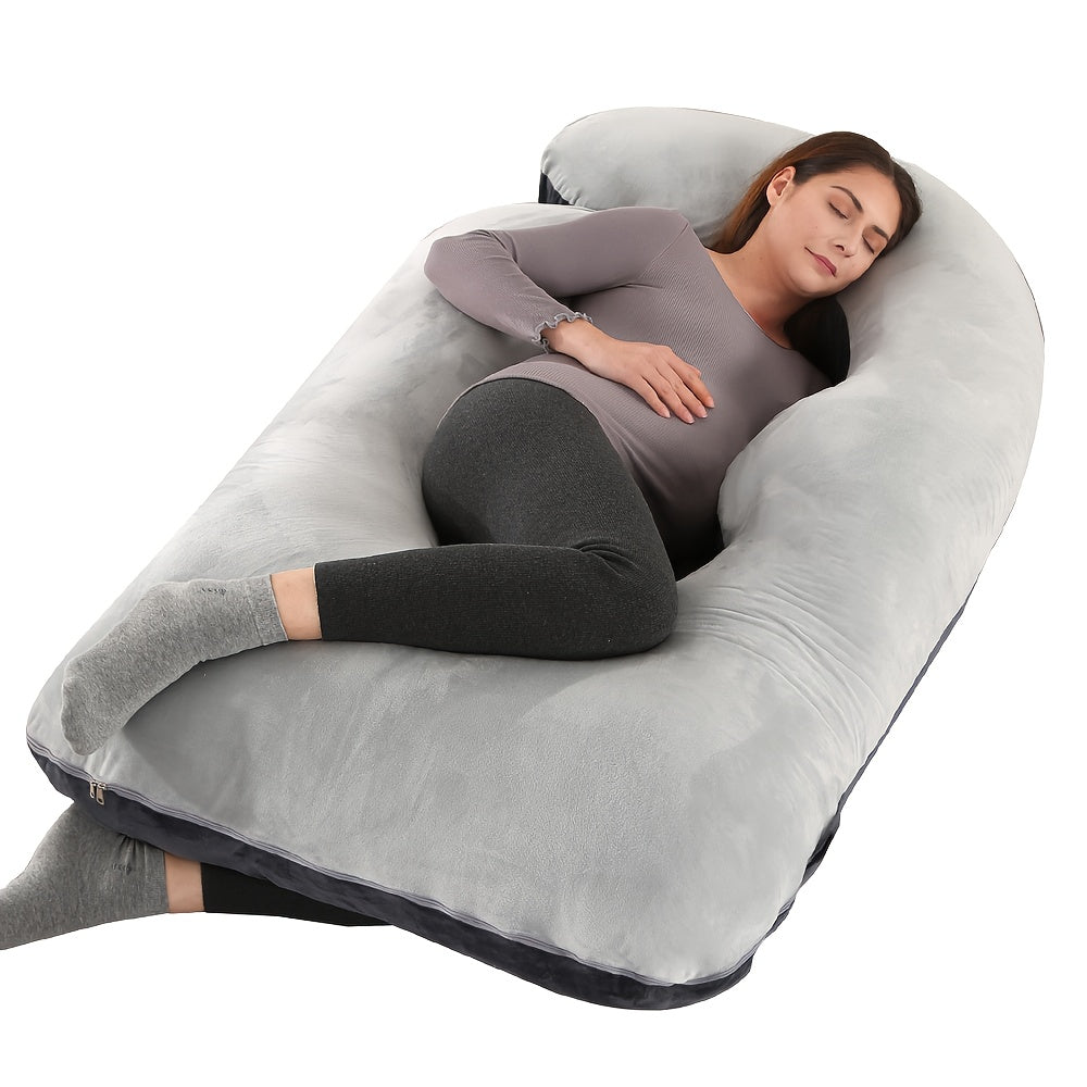 60-inch J-Shaped Full Body Pillow, Maternity Pillow, Maternity Full Body Pillow With Velvet Pillowcase, Full Body Pillow With Back, Leg, And Tummy Support, Helps Ensure Adequate, Comfortable...