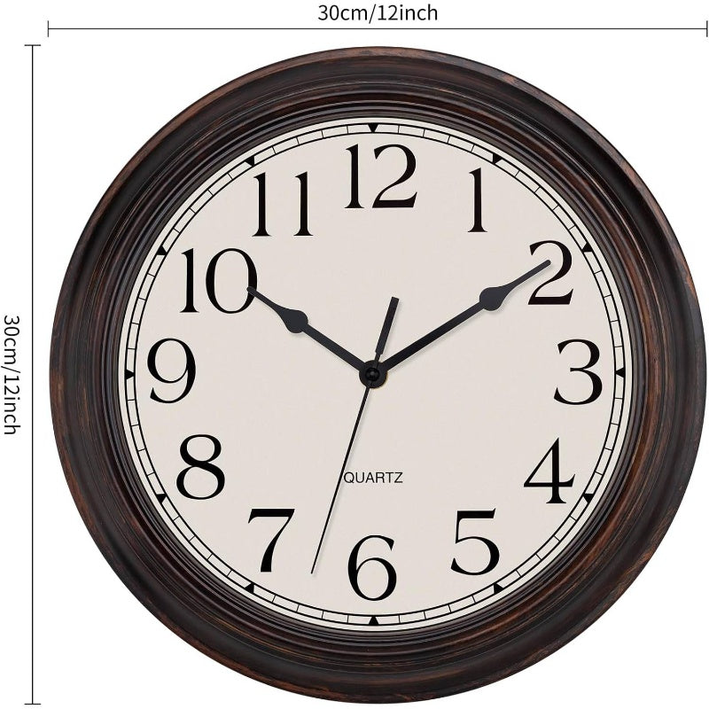 12 Inch Vintage Rustic Wall Clock - Non-Ticking Silent Movement, Battery Operated (No Electricity), Large Easy-to-Read Black Hands & White Face, X, Clock Wall Clock, Wall Clock For Living Room, Wall Clock Living Room, Farmhouse Rustic Clock White