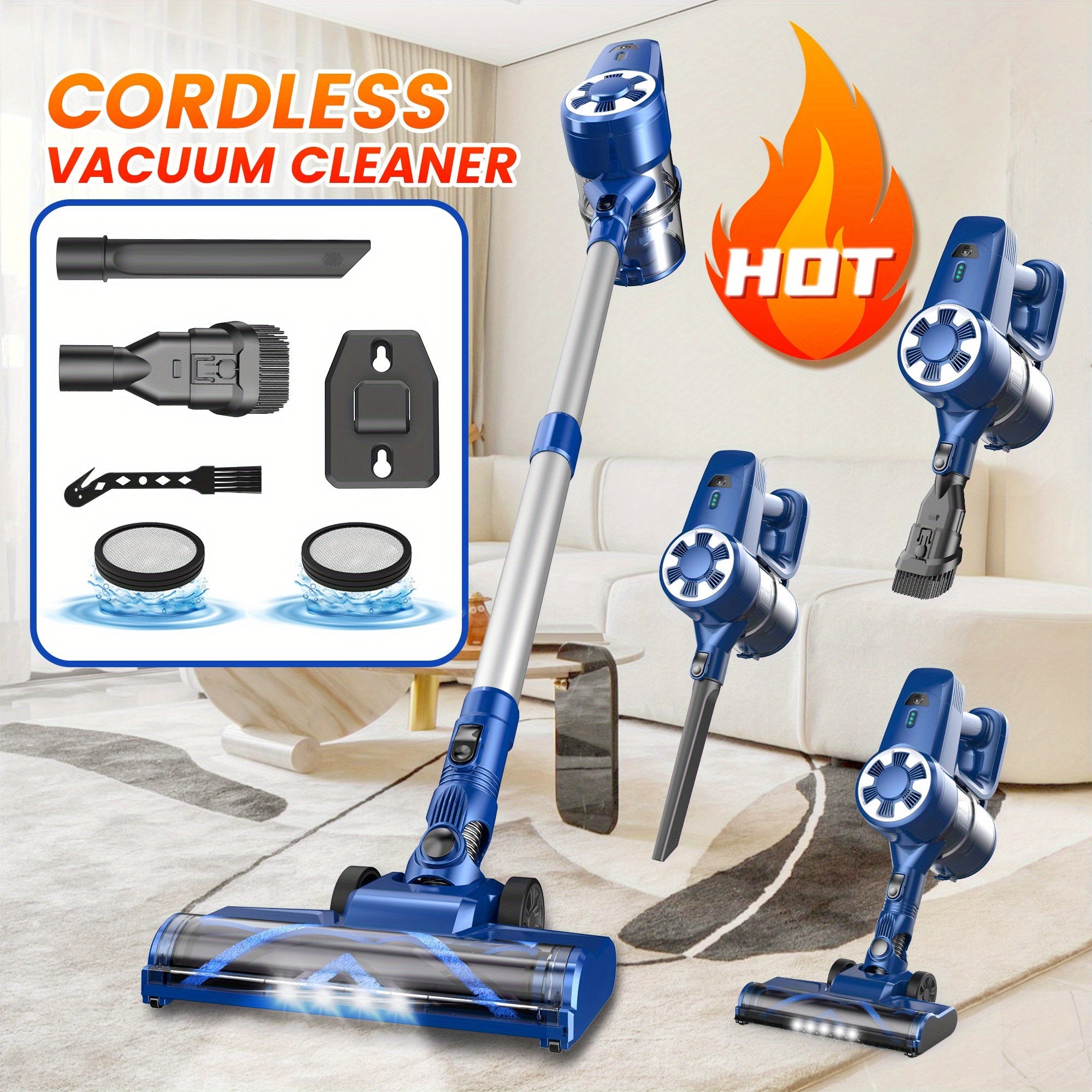 INSE Vacuum Cleaners for Home, 46KPa, 6-in-1 Rechargeable Powerful Handheld Vacuum Cleaner/High Suction/Detachable Battery, Running Time 45 Minutes, 50.5oz Dust Cup, LED Brush, Vacuum Cleaners for...