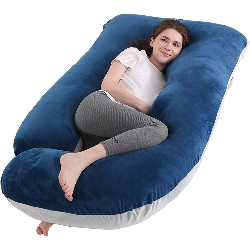 60-inch J-Shaped Full Body Pillow, Maternity Pillow, Maternity Full Body Pillow With Velvet Pillowcase, Full Body Pillow With Back, Leg, And Tummy Support, Helps Ensure Adequate, Comfortable...