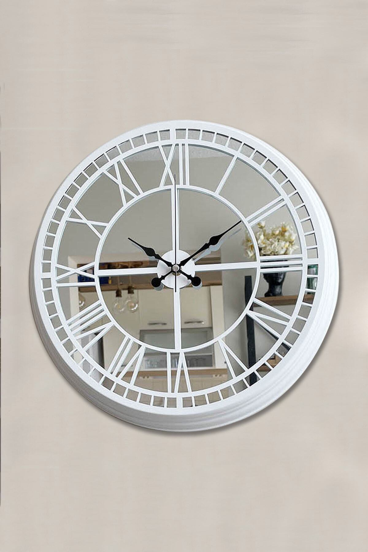 Hediyelik 40 Cm Beyaz Aynalı Lüks Duvar Saati