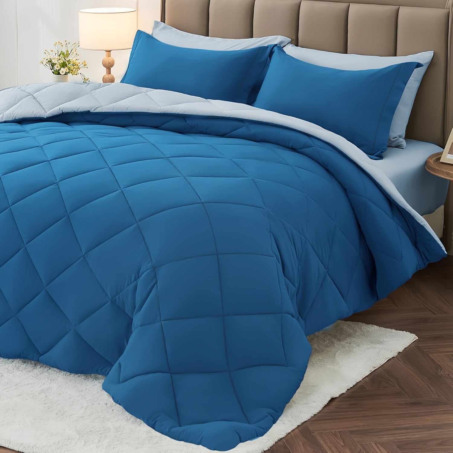 3pcs Solid Colour Checkered Comforter Set - Soft Fabric, Lightweight, All-Season, Twin/Queen/King Size Bed In A Bag, Quilt Set with Breathable Fabric And Easy Care