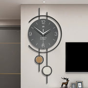 Modern Walnut & Golden Metal Wall Clock - No-Drill Installation, Quartz Movement, Silent Sweep Automatic Operation, Large Black with White Hands & Golden Hour Markers - Irregular Minimalist Design for, Bedroom, Dining
