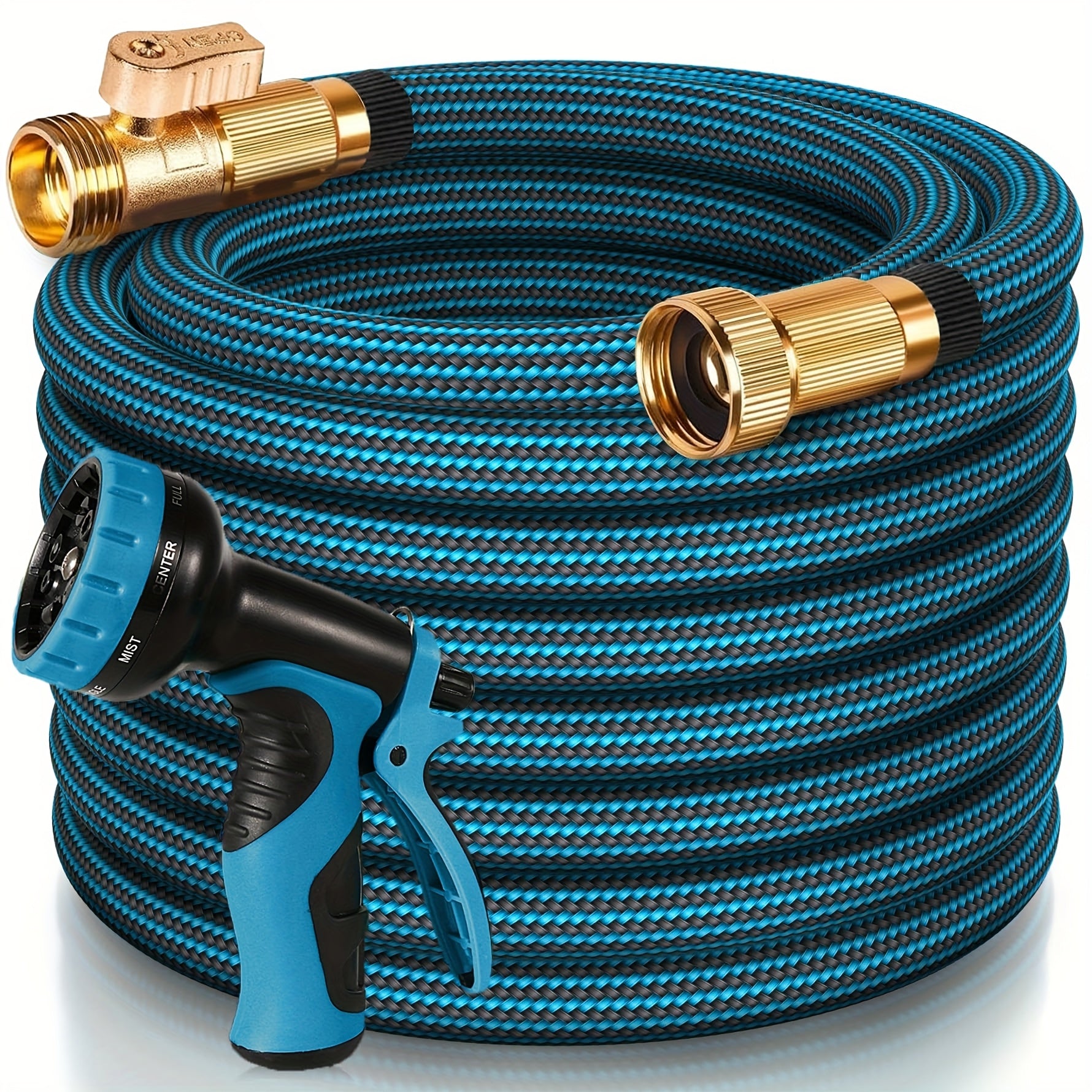 Heavy-Duty 100ft Rubber Garden Hose with 10-Function High-Pressure Spray Nozzle | Lightweight Non-Expandable 3/4\" Diameter, US Standard Threads