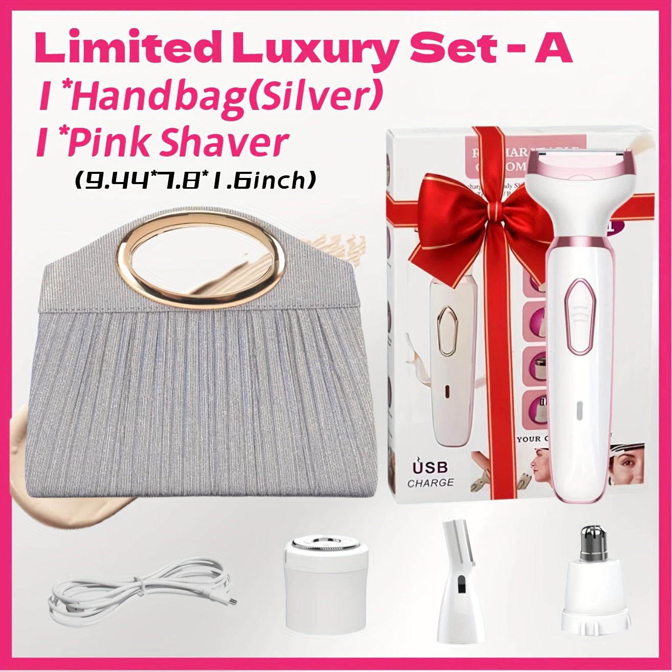 Electric Razor for Women, 4-in-1 Rechargeable grooming kit, Lady Electric Shaver for Face, Nose, Legs And Underarm, Bikini Trimmer for Women Wet & Painless, Hair Razor Rechargeable & Portable...