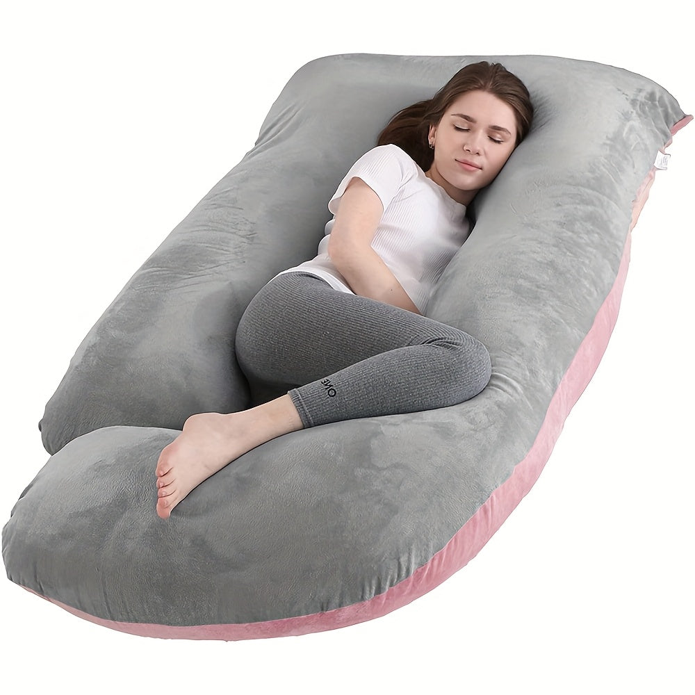 60-inch J-Shaped Full Body Pillow, Maternity Pillow, Maternity Full Body Pillow With Velvet Pillowcase, Full Body Pillow With Back, Leg, And Tummy Support, Helps Ensure Adequate, Comfortable...